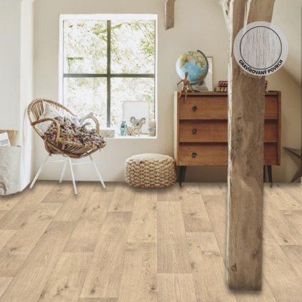 zatezove pvc linoleum podklad filc pouziti loznice pokoj vzor prkna barva hneda bezova G TEX Dokka Clear 2449 interier