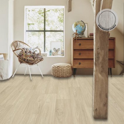 zatezove pvc linoleum podklad filc pouziti loznice pokoj vzor prkna barva kremova bezova G TEX Palisse Naturel 2448 interier