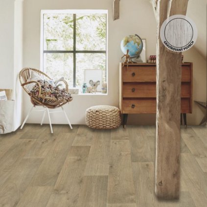 zatezove pvc linoleum podklad filc pouziti loznice pokoj vzor prkna barva seda hneda G TEX Dokka Naturel 2453 interier