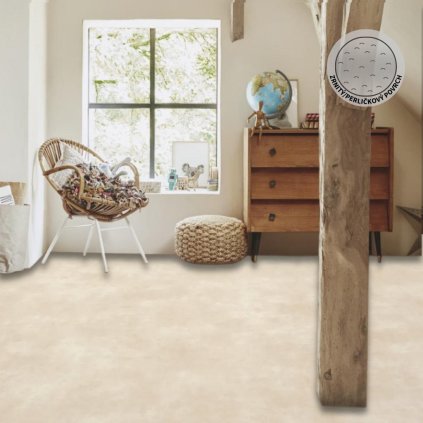 zatezove pvc linoleum podklad filc pouziti loznice pokoj vzor beton barva bezova G TEX Glen Blanched Almond 2458 interier