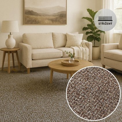 Luxury tweed 42 Luxusní vzhled s anglickým tweedovým vzorem Vysoká hmotnost vlasu (1 300 g/m²) pro komfort a odolnost obývák se židlí
