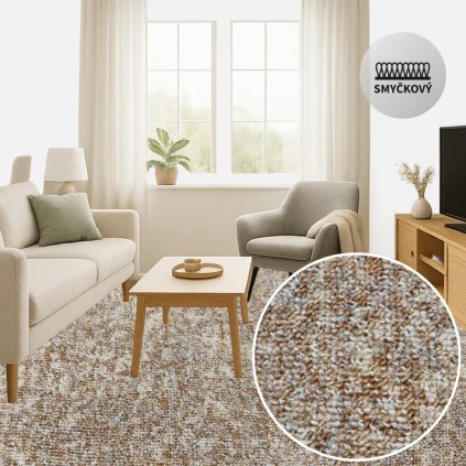 Aztec 34 menší pokoj s televizí, koberec ve světle hnědé barvě