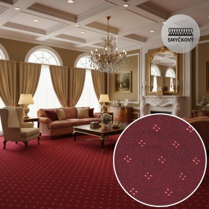 Chambord 17 AB tmavě červený koberec chambord v luxusním prostředí