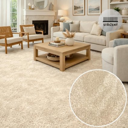 Timeless Elegance 560 interier, béžový koberec s hustým a vysokým vlasem v obýváku