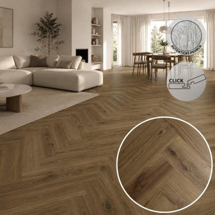 Herringbone Rigid Delicate Oak Classical interiér pokoje