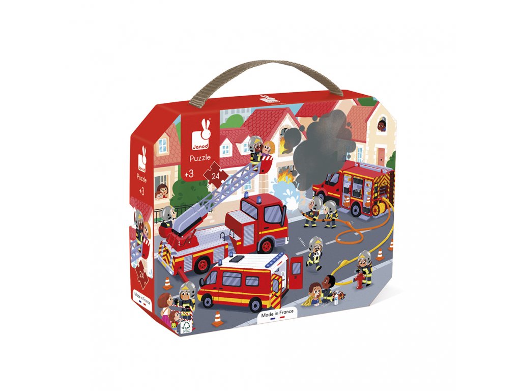 Janod Puzzle Požiarnici v kufríku 24 ks