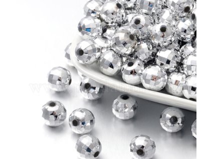 Fazetované akrylové korálky pokovené 10 mm - stříbrná