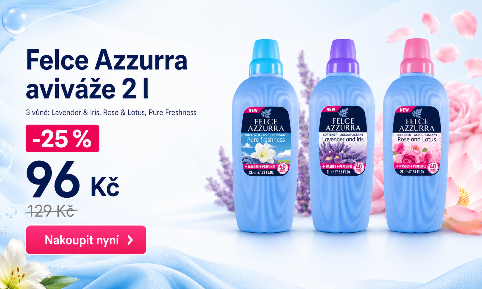 Felce Azzurra 2L Lavender&Iris, Rose&Lotus Flower a Pure Freshness 40W - Sleva 25 %