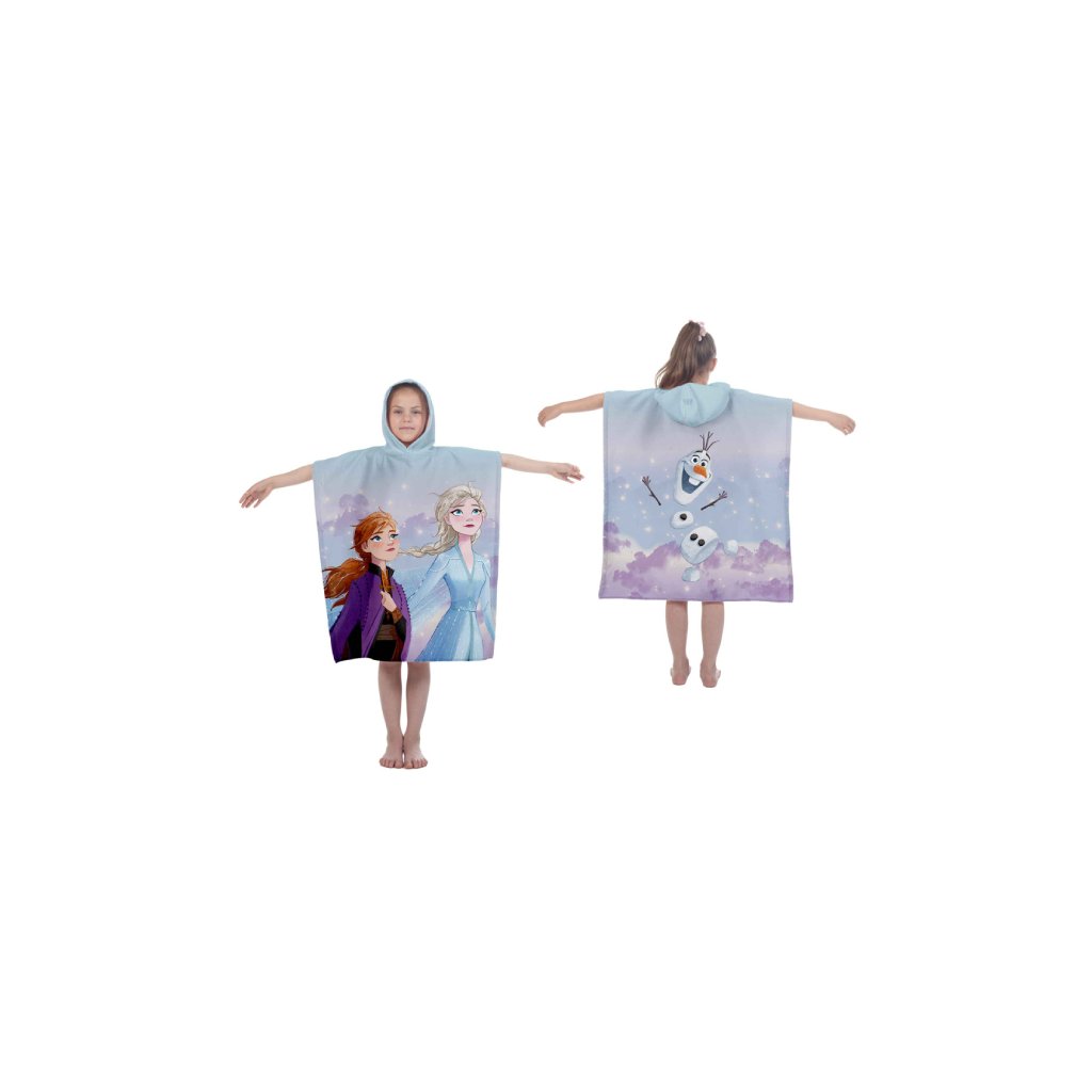 Dětské pončo 55 × 115 cm ‒ Ledové Království Anna, Elsa a Olaf