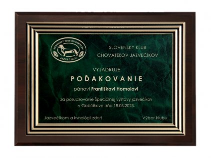 520 3 zeleno zlaty kovovy diplom na dreve