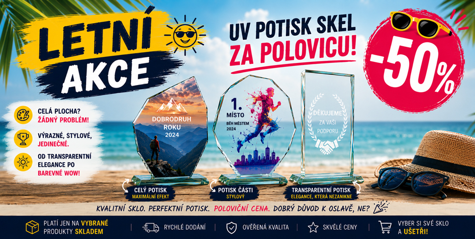 Skleněné trofeje, barevný potisk - léto akce| Poharybest.cz