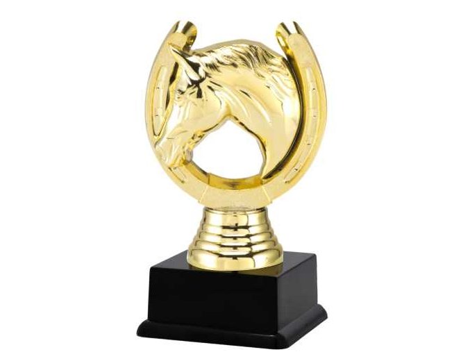 Figurka zlatá podkova s hlavou koně