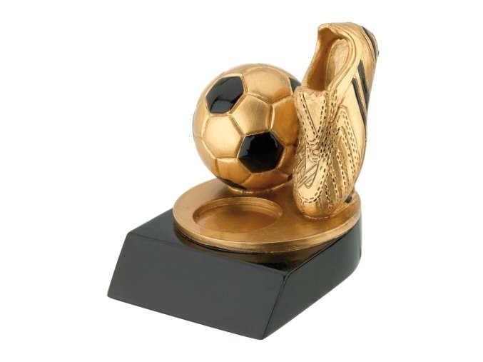 Soška zlatá fotbalová kopačka s míčem