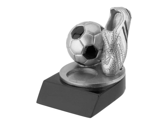 Soška stříbrná fotbalová kopačka s míčem