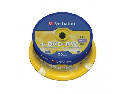 VERBATIM DVD+RW 4,7GB/ 4x/ 25pack/ spindle