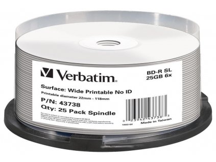 VERBATIM BD-R Blu-Ray SL 25GB/ 6x/ WIDE printable/ 25pack/ spindle