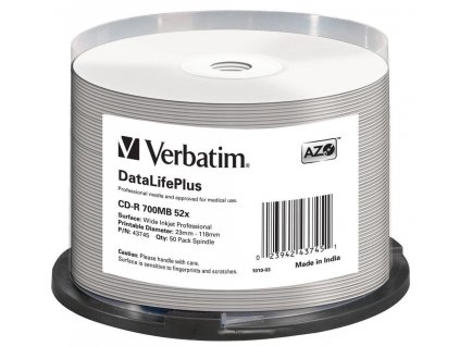 VERBATIM CD-R 700MB DLP/ 52x/ 80min/ WIDE Profesional Printable/ 50pack/ spindle