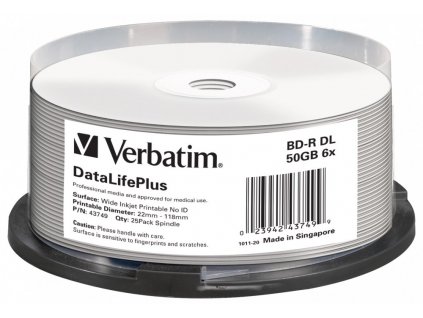 VERBATIM BD-R Blu-Ray DL DataLifePlus 50GB/ 6x/ printable/ 25pack/ spindle