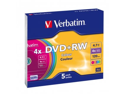 VERBATIM DVD+RW 4,7GB/ 4x/ COLOR slim/ 5pack