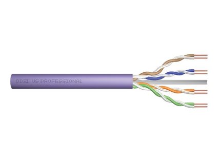 DIGITUS CAT 6 U-UTP instalační kabel, drát, měď, délka 305 m, Papírový box, LSOH, AWG23, barva fialová