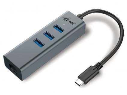 i-tec USB HUB METAL/ 3 porty/ USB 3.0/ USB 3.1 Type C na Gigabit Ethernet adaptér (RJ45)