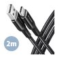 AXAGON datový a nabíjecí kabel USB-A na USB-C / USB2.0 / 3A / opletený / 2m / černý