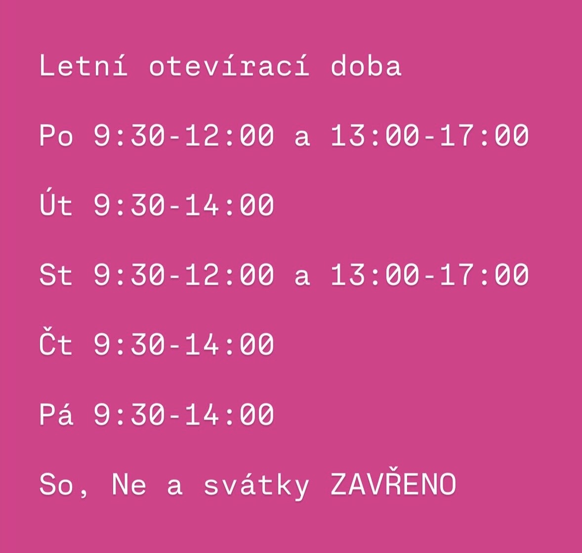 Změna otevírací doby