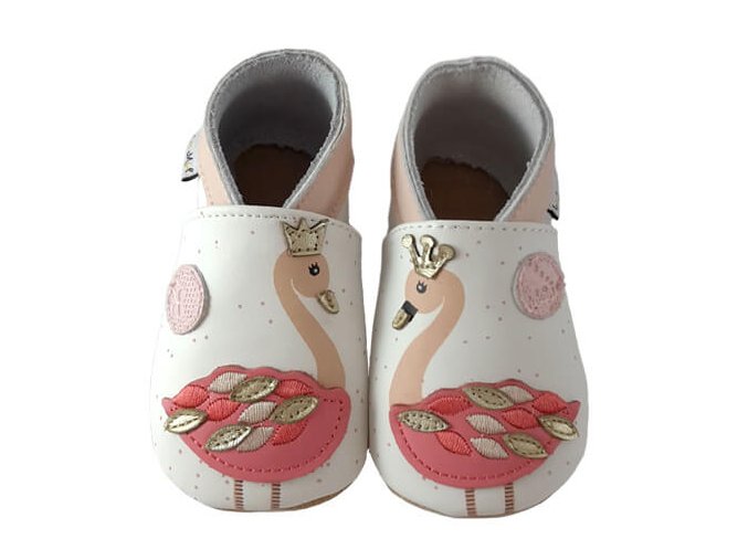 Chaussons cuir Flamants roses Front