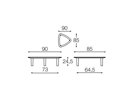6221 bila deska a nohy z prirodniho dubu trojuhelnikovy stul 90x85 cm vyska 24 5 cm