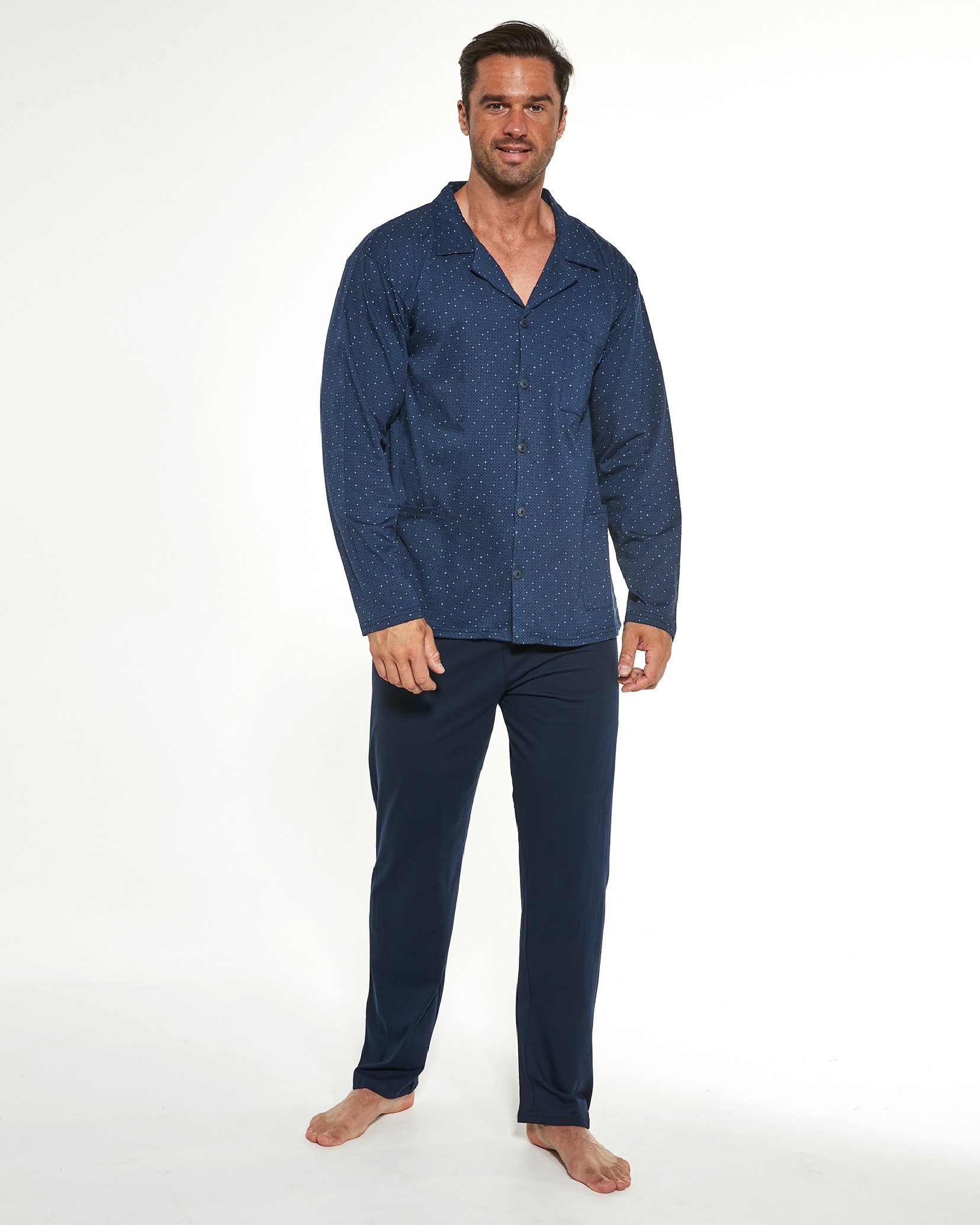 Cornette 114-51 pánské propínací dlouhé pyžamo Barva: modrá, Velikost: XL