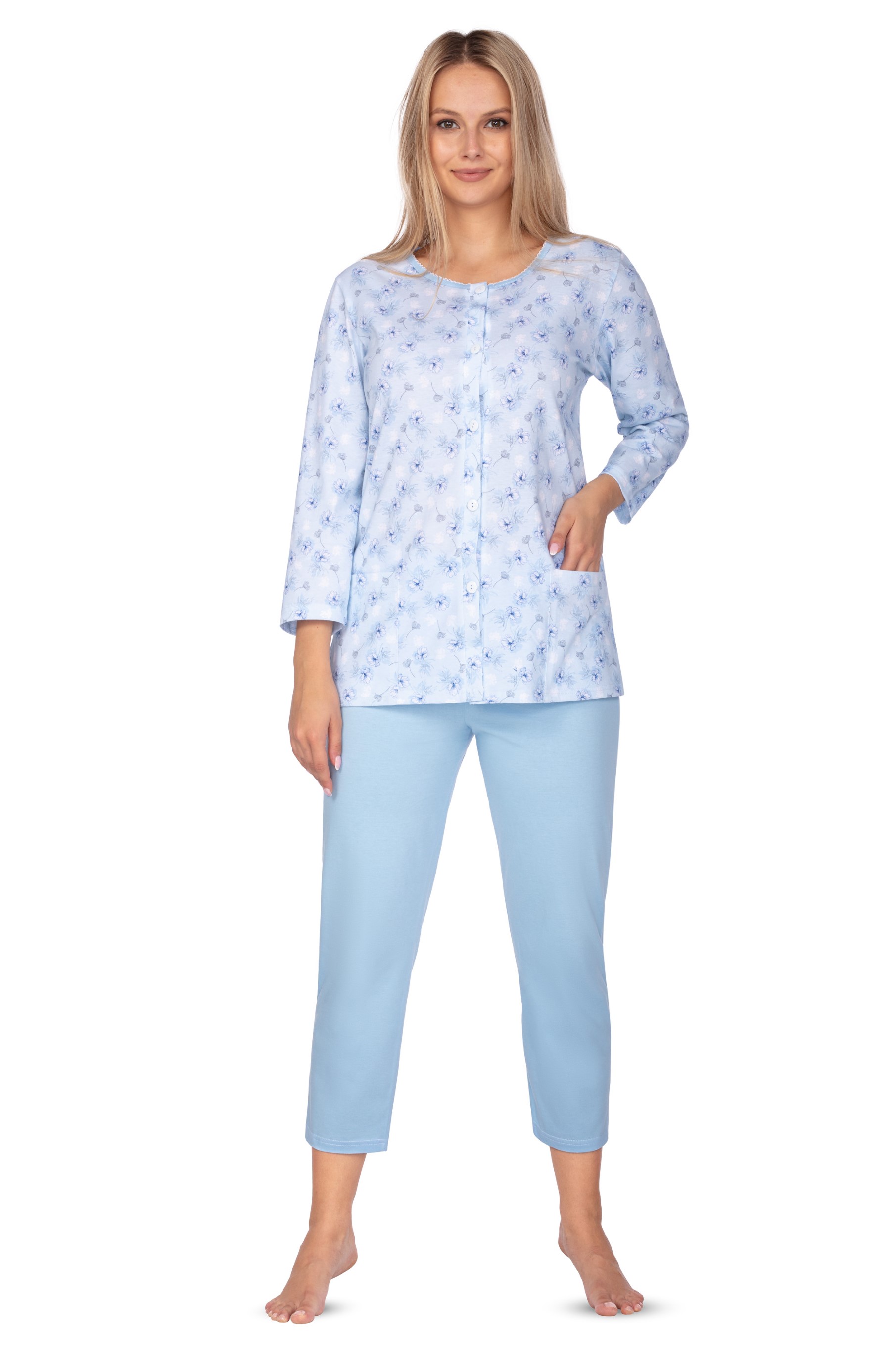Regina 644 modré 3/4 dámské pyžamo Barva: modrá, Velikost: XL