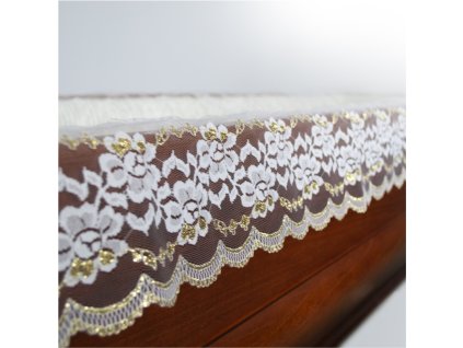 Tylová prikrývka s výšivkou a bielo-zlatou krajkou 12 cm