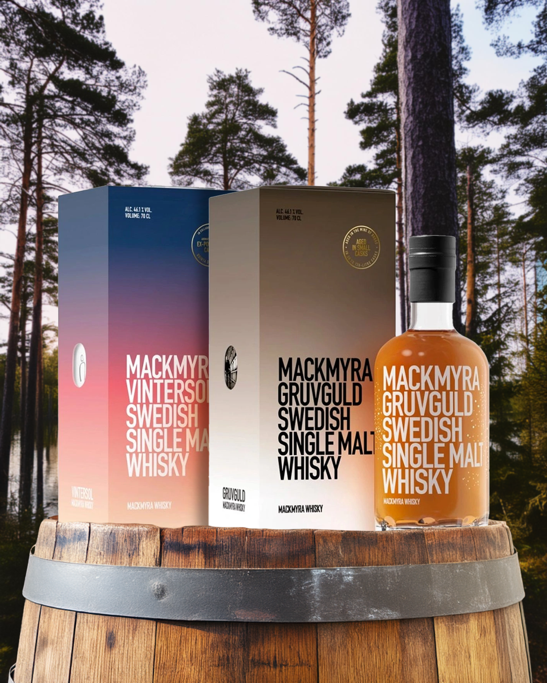 Mackmyra Gruvguld whisky a Mackmyra Vintersol whisky