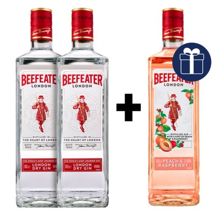 Beefeater 40% 1l + Beefeater Peach and Raspberry 37,5% 0,7l Akce 2+1 zdarma gin