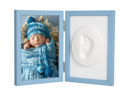 sada na otisk miminka dvojity ramecek s modelinou pro otisk rucicky nebo nozicky modry