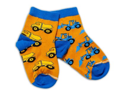 Baby Nellys Bavlněné veselé ponožky Stavební stroje - hořčicové (Velikost 122-128 (6-8r))