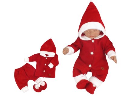 Z&Z 3-dílná pletená souprava, kabátek, kalhoty a botičky Baby Santa, červená (Velikost 74 (6-9m))