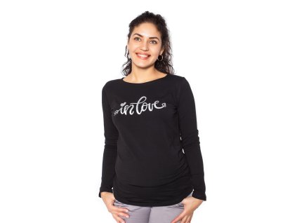 Be MaaMaa Těhotenské triko dlouhý rukáv In Love - černé (Velikost oblečení S (36))