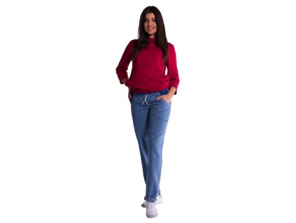 Be MaaMaa Těhotenské kalhoty letní bez břišního pásu - světlý jeans (Velikost oblečení M (38))