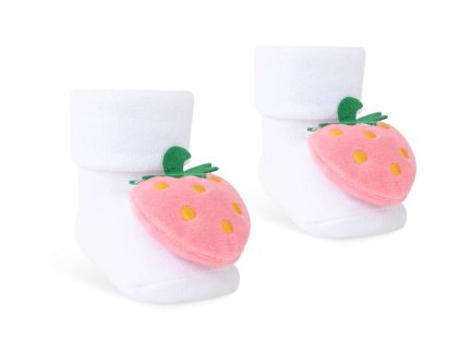 Kojenecké froté ponožky Jahůdky, bílé (Velikost 68-80 (6-12m))