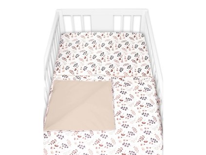 Povlečení do postýlky, 2D sada bavlna - Louka, Baby Nellys, béžová/hnědá (Velikost povlečení 120x90, Rozměry polštáře 40 x 60, Rozměry přikrývky 120 x 90)