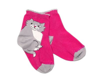 Baby Nellys Bavlněné ponožky Kocour - malinové (Velikost 122-128 (6-8r))