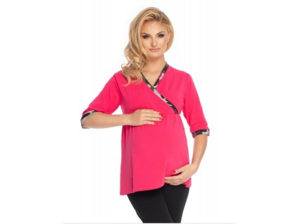 Be MaaMaa Těhotenské, kojící pyžamo 3/4 rukáv - růžová,černá (Velikost oblečení L/XL)
