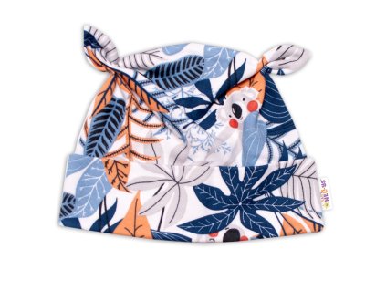 Baby Nellys Bavlněná čepička uzlíček - Jungle, granát/ecru (Velikost 74/80 (9-12m))