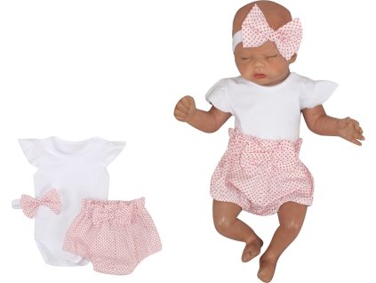 Z&Z 3-dílná sada body kr. rukáv, kraťásky, čelenka s mašlí - růžová, bílá (Velikost 80 (9-12m))