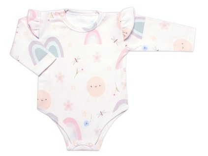 Body dl. rukáv s volánkem, bavlna, zapínání u krku Mrofi, Rainbow - bílé (Velikost 80 (9-12m))