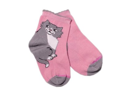 Baby Nellys Bavlněné ponožky Kocour - pudrové (Velikost 122-128 (6-8r))
