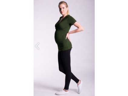 Be MaaMaa Těhotenské a kojící triko s kapucí, kr. rukáv - khaki (Velikost oblečení L/XL)