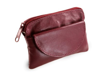 Burgundy kožená klíčenka se zipovou a klopnovou kapsičkou 619-0365-34