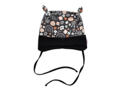 Kojenecká čepička uzlíček na zavazování - Palouček, grafit, vel. 68/74 (Velikost 68/74 (6-9m))